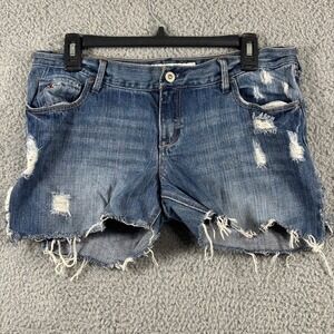 Hollister‎ Womens Distressed Denim Cut Off Shorts Blue Low Rise Size 9L 33 Waist
